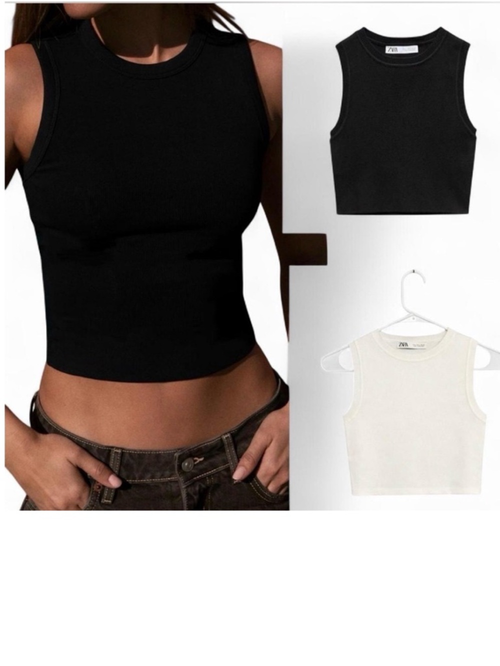 ZARA Women's Black & White Ribbed Crop Tops {Medium} {Qty: 2}